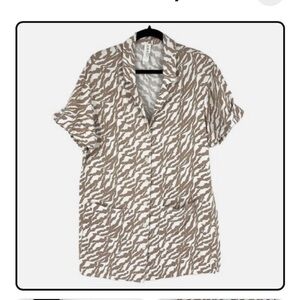 NWT Anthropologie Amado Tan and White Zebra Mini Shirt Dress Sz M